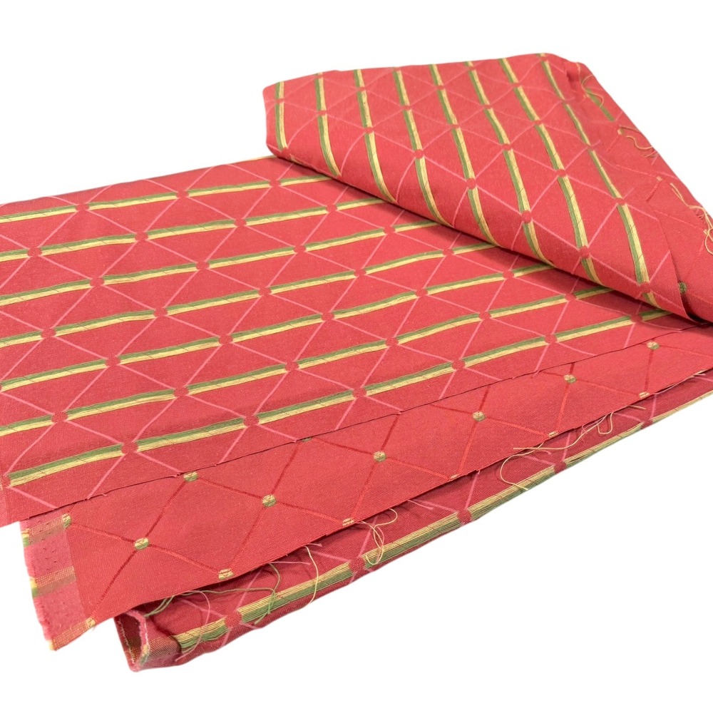 39x57 Red Fabric Geometric Trellis Woven Upholstery Remnant Grandmillennial